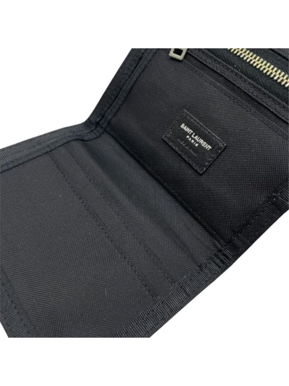 Saint Laurent Trifold Wallet Folding Palm Leaf Print Velcro Nylon Canvas Cream - Picture 7 of 10